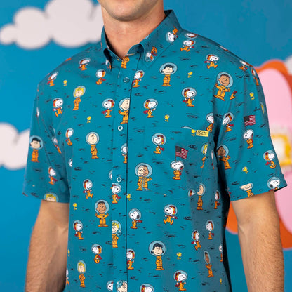 RSVLTS Peanuts Astro 'Nuts' short sleeve shirt featuring Peanuts comic character print on comfortable Kunuflex fabric.