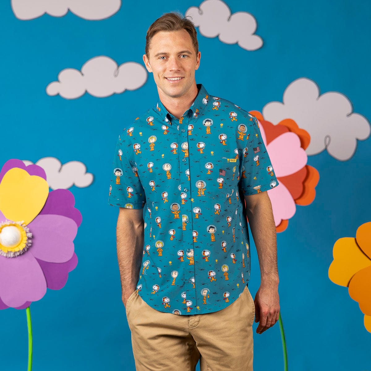 RSVLTS® Peanuts Astro 'Nuts' KUNUFLEX short sleeve shirt with peanut character print on lightweight fabric.