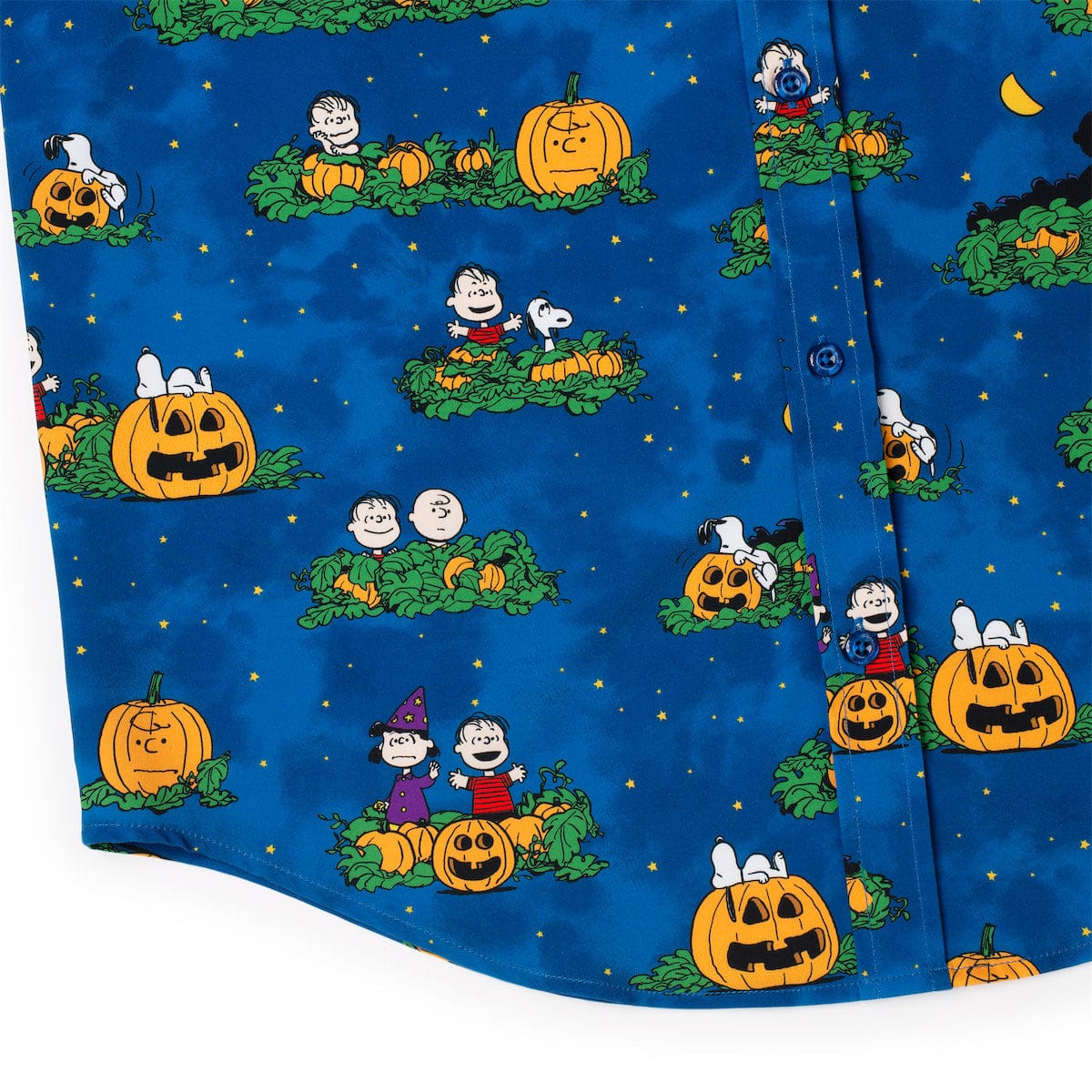 RSVLTS Peanuts "It's the Great Pumpkin!" KUNUFLEX short sleeve shirt featuring pumpkin and Peanuts character design on fabric.