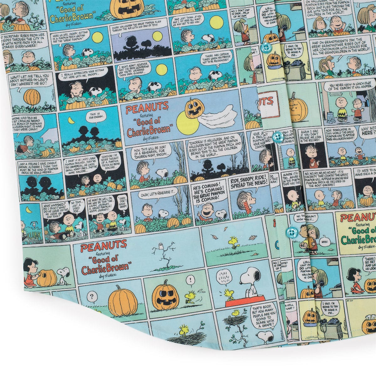 RSVLTS® Peanuts "Spooky Strips" short sleeve shirt featuring Peanuts characters and Halloween-themed striped design.