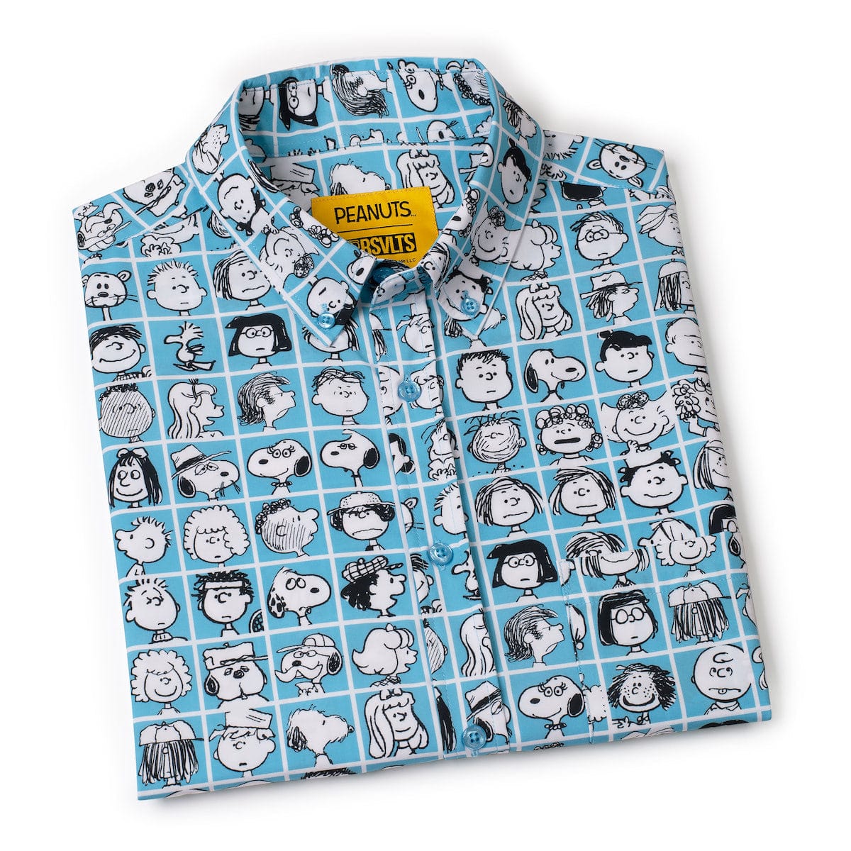 RSVLTS® Peanuts "The Peanut Gallery" KUNUFLEX short sleeve shirt with colorful Peanuts comic print on lightweight fabric.