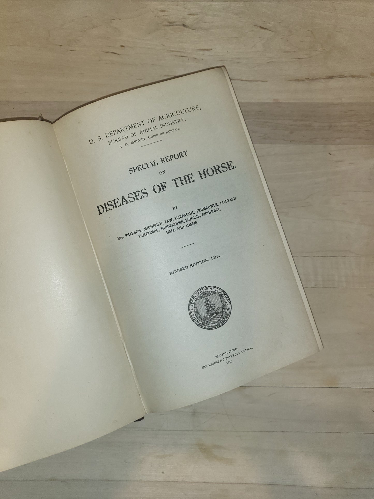 Special Report on Diseases of the Horse - Drs. Pearson, Michener, Law, Harbaugh, Trumbower, Liautard, Holcombe, Huidekoper, Stiles, Mohler, and Adams - 1916, Hardcover
