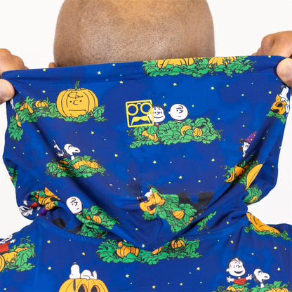 RSVLTS® Peanuts "It's the Great Pumpkin!" performance hoodie featuring festive Halloween pumpkin and Peanuts characters.